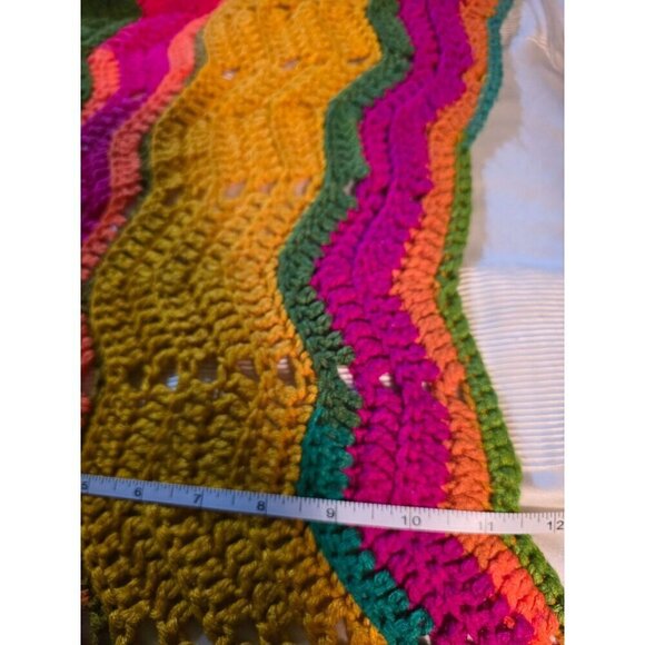 Vintage Handmade Colorful Neon Zigzag Chevron Throw Blanket Festival Crochet - Picture 7 of 8